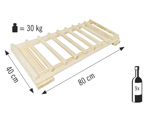Houten wijnrek voor negen flessen, 80 bij 40 centimeter, belastbaar tot 30 kilogram