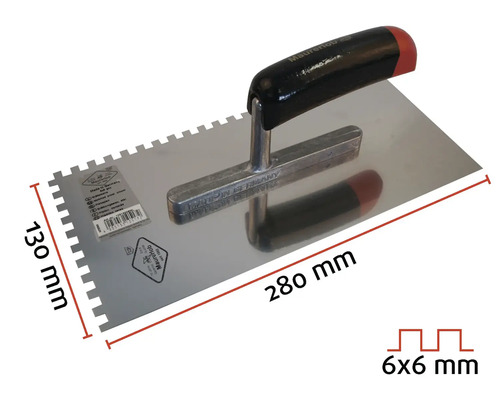 Maurerlob lijmkam met een afmeting van 130 mm bij 280 mm en een vertanding van 6x6 mm.