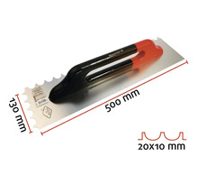 Maurerlob troffel, 500 x 130 millimeter, vertanding 20 x 10 millimeter