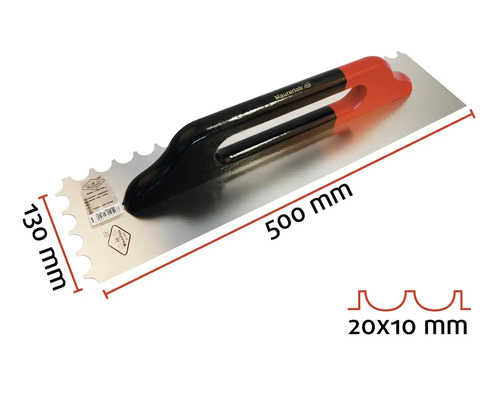 Maurerlob troffel, 500 x 130 millimeter, vertanding 20 x 10 millimeter