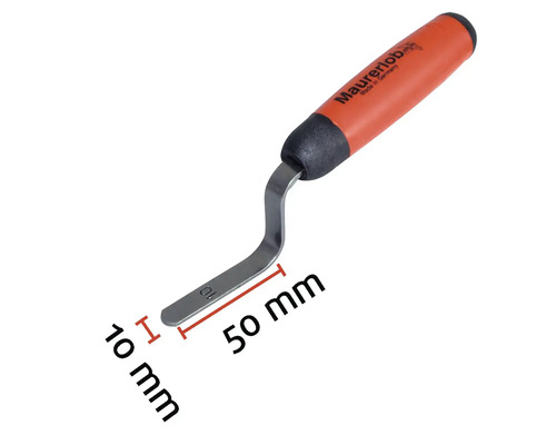 Voegenboy met handvat en afmetingen van tien bij vijftig millimeter.
