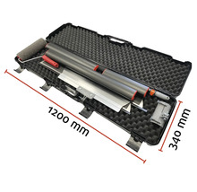Gereedschapsset voor pleisterwerk in een zwarte gereedschapskoffer, afmetingen 1200 mm x 340 mm.
