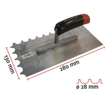 Tandspatel met een lengte van 280 millimeter en een breedte van 130 millimeter.