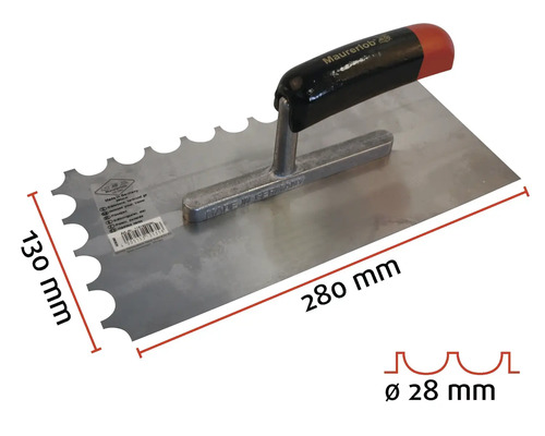 Tandspatel met een lengte van 280 millimeter en een breedte van 130 millimeter.