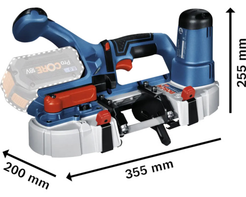 Bosch draadloze lintzaag met afmetingen