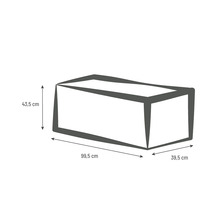 Producttekening met afmetingen: 99,5 cm lengte, 39,5 cm breedte en 43,5 cm hoogte