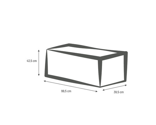Producttekening met afmetingen: 99,5 cm lengte, 39,5 cm breedte en 43,5 cm hoogte