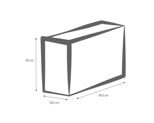 Afbeelding met maatvoering: hoogte 60 cm, diepte 39,5 cm, lengte 99,5 cm