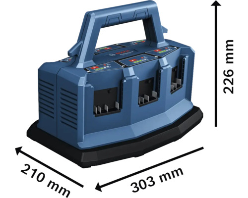 Bosch Professional acculader met afmetingen 303 x 210 x 226 millimeter