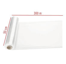 Rol transparante stretchfolie, 50 centimeter breed en 300 meter lang, voor ladingzekering.