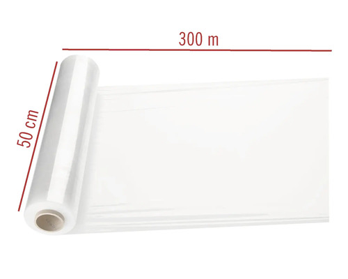 Rol transparante stretchfolie, 50 centimeter breed en 300 meter lang, voor ladingzekering.