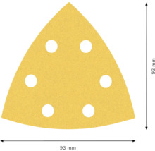 Driehoekig schuurpapier met 6 gaten, 93 millimeter