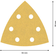 Driehoekig schuurpapier met zes gaten, 93 millimeter