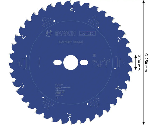 Bosch Expert houtzaagblad met een diameter van 250 millimeter en een asgat van 30 millimeter