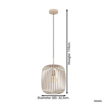 Hanglamp met houten ribdesign, diameter 32,5 cm, hoogte 110 cm