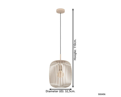 Hanglamp met houten ribdesign, diameter 32,5 cm, hoogte 110 cm
