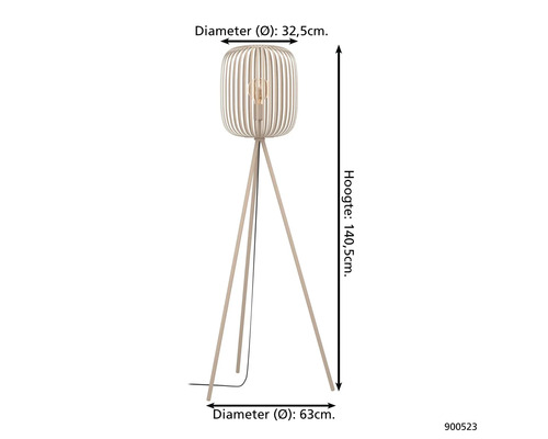 Staande lamp met houten frame, 140,5 cm hoog