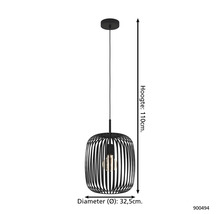 Hanglamp met een diameter van 32,5 cm en een hoogte van 110 cm.