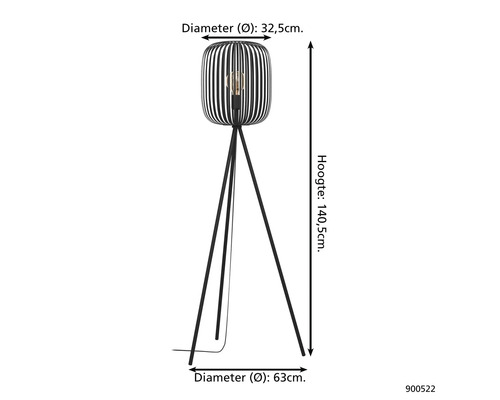 Staande lamp met statief en afmetingen