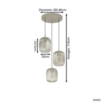 Hanglamp met drie lampen, diameter 46 cm, hoogte 110 cm