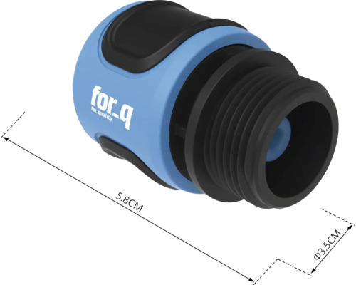 For_q logo, kraanstuk met een diameter van 3,5 cm en een lengte van 5,8 cm
