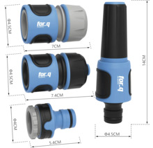 Tuinslangaansluitset met slangstuk, waterstop en spuitpistool van for-q