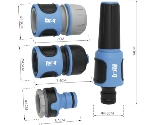 Tuinslangaansluitset met slangstuk, waterstop en spuitpistool van for-q
