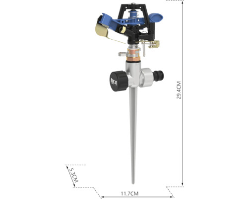 Tuinsproeier met grondpen en afmetingen