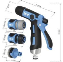 For Q Logo tuinspuit met aansluitstukken en afmetingen