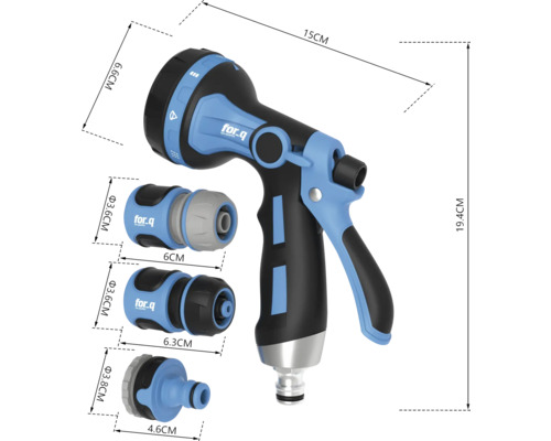 For Q spuitpistool met afmetingen