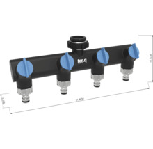 Waterverdeler met vier uitgangen en for.q logo