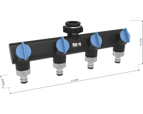 Waterverdeler met vier uitgangen en for.q logo