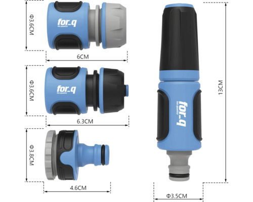 for_q Tuinslangkoppelingsset met afmetingen
