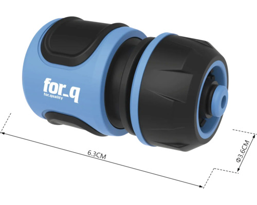 Tuinslangkoppeling met afmetingen 6,3 cm lang en 3,6 cm diameter