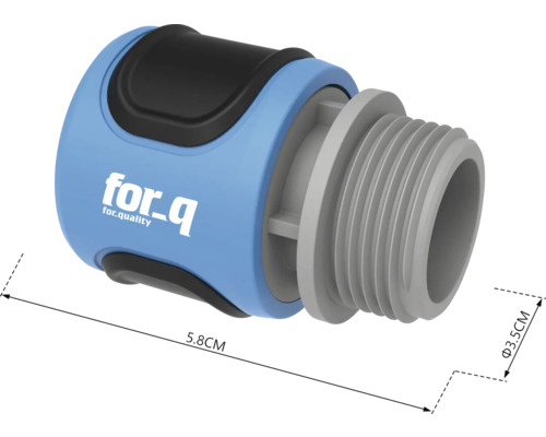 for_q slangconnector met schroefdraad en de afmetingen 5,8 cm lang en 3,5 cm diameter