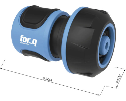 Tuinslangkoppeling met een lengte van 6,3 centimeter en een diameter van 4 centimeter