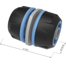 Tuinslangconnector met afmetingen van 4,7 cm lang en 3,9 cm diameter
