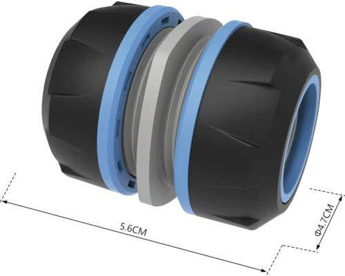Pijpverbinding met afmetingen van 5,6 cm lang en 4,7 cm diameter