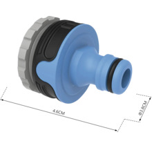 Tuinslangkoppeling met afmetingen van 4,6 cm lengte en 3,8 cm diameter