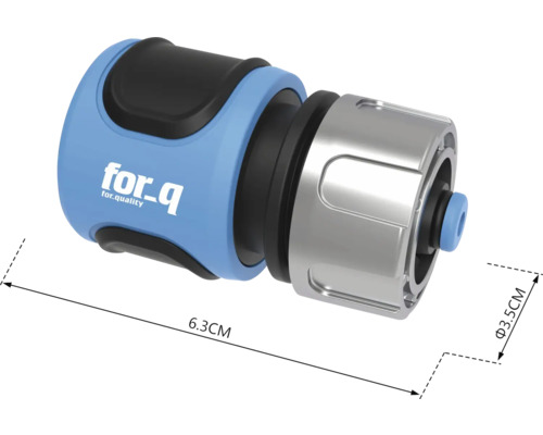 Tuinslangconnector met afmetingen van 6,3 cm bij 3,5 cm