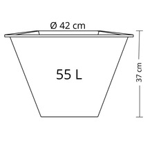 Technische tekening van een plantenbak van 55 liter met een diameter van 42 centimeter en een hoogte van 37 centimeter