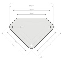 Afmetingen van een plaat met drie gaten en afgeronde hoeken