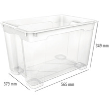 Transparante opbergdoos van kunststof met de afmetingen 565 x 379 x 349 millimeter