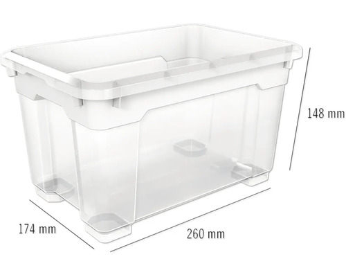 Opbergdoos van kunststof met de afmetingen 260 x 174 x 148 millimeter