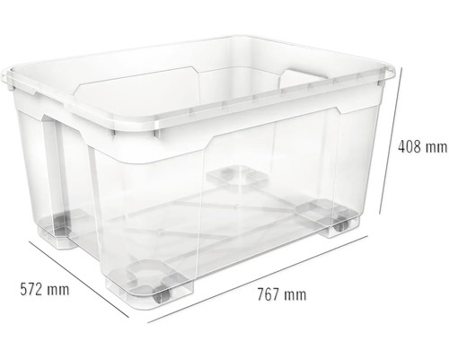 Opbergdoos van kunststof met wielen en maatvoering