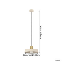 Hanglamp met een diameter van 36 cm en een hoogte van 110 cm