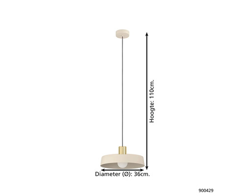 Hanglamp met een diameter van 36 cm en een hoogte van 110 cm