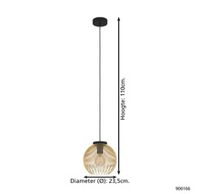 Hanglamp met een hoogte van 110 cm en een diameter van 23,5 cm.