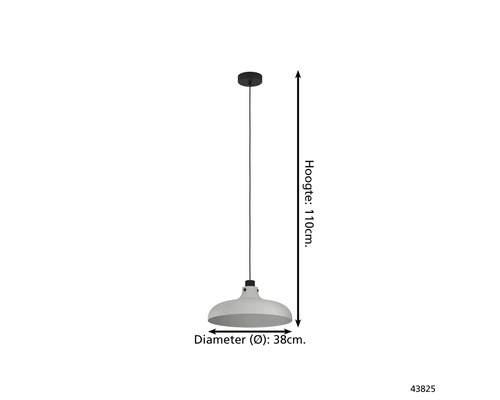 Grijze hanglamp, diameter 38 cm, hoogte 110 cm
