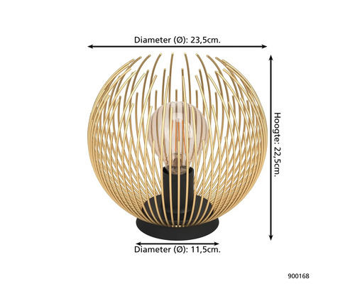 Tafellamp met een diameter van 23,5 cm, een hoogte van 22,5 cm en een lampvoetdiameter van 11,5 cm